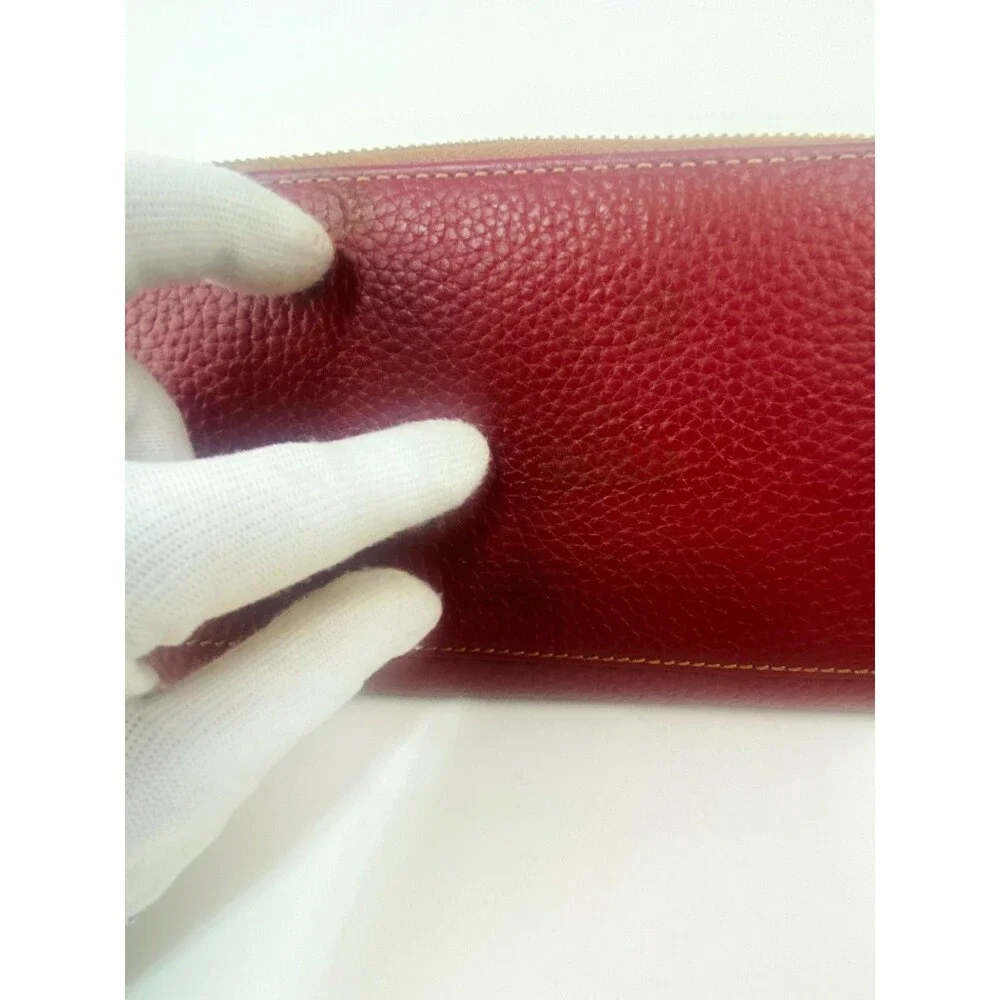 Dooney & Bourke Pebble Grain Large Zip Around Wallet Wristlet Burgundy Red